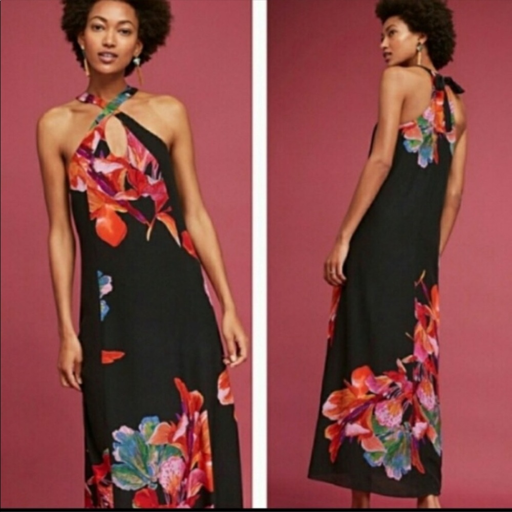 Maeve Black Maxi Dress with Multicolor Floral Print